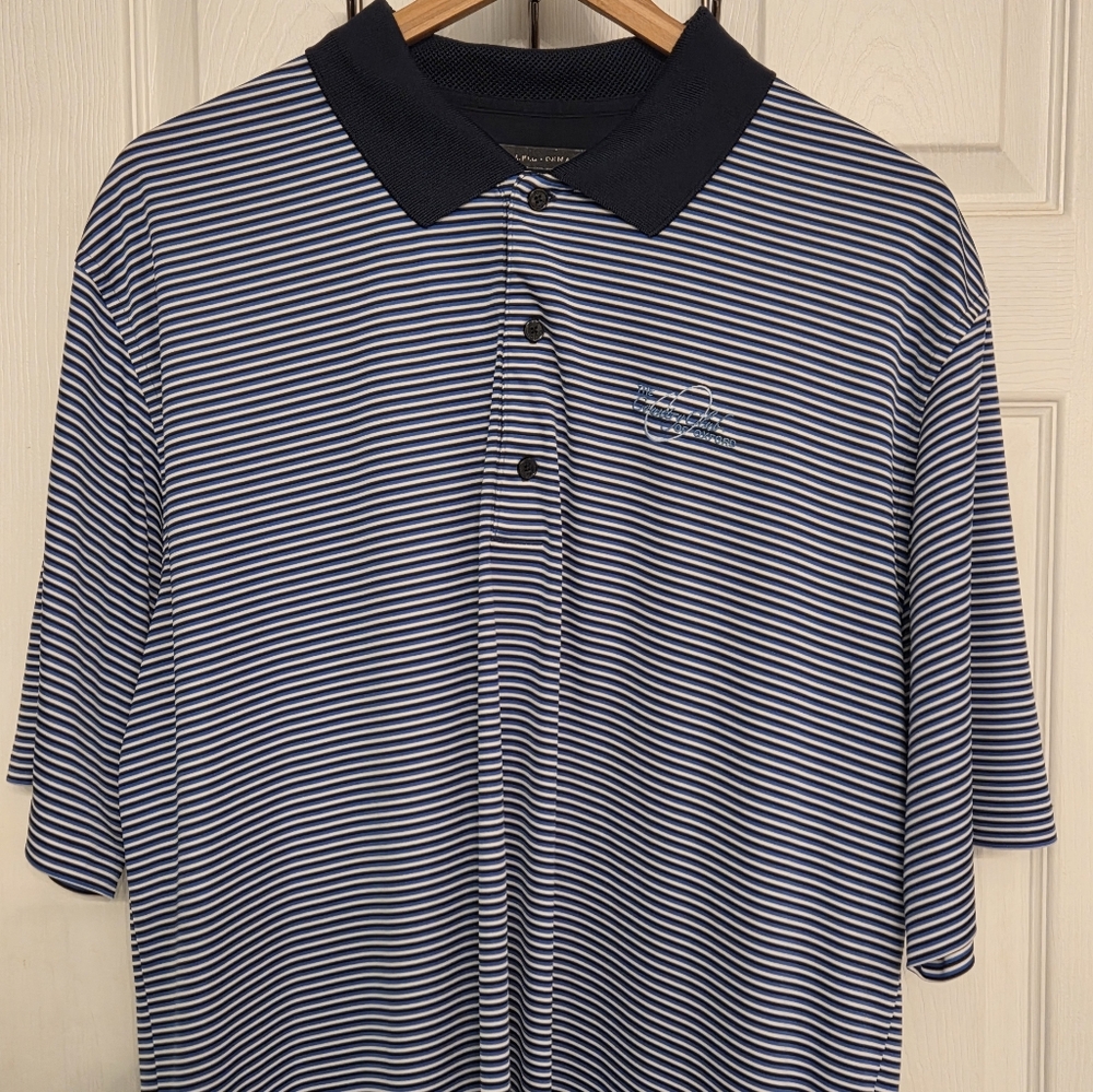 Greg Norman Men's Striped Polo Golf Shirt W/ The Country Club of Oxford Logo